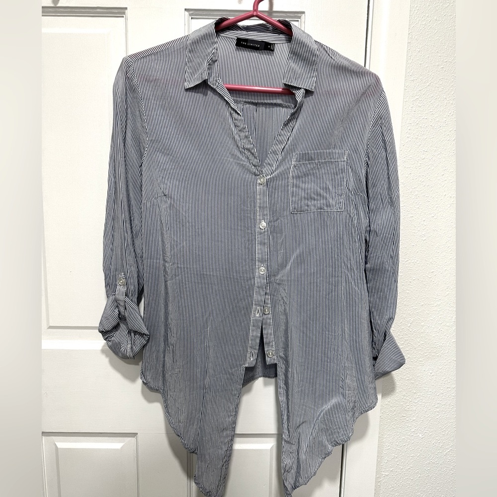 Nautical tie front button down chambray style blouse